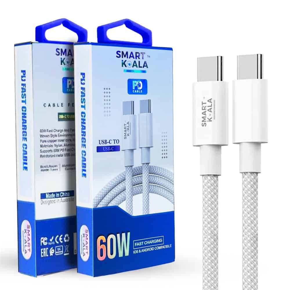 Smart Koala 60W PD Type C to Type C Cable Cord For iPhone iPad Samsung Nokia Oppo HMD Google Smart Koala 60W PD Type C to Type C Cable Cord For iPhone iPad Samsung Nokia Oppo HMD Google